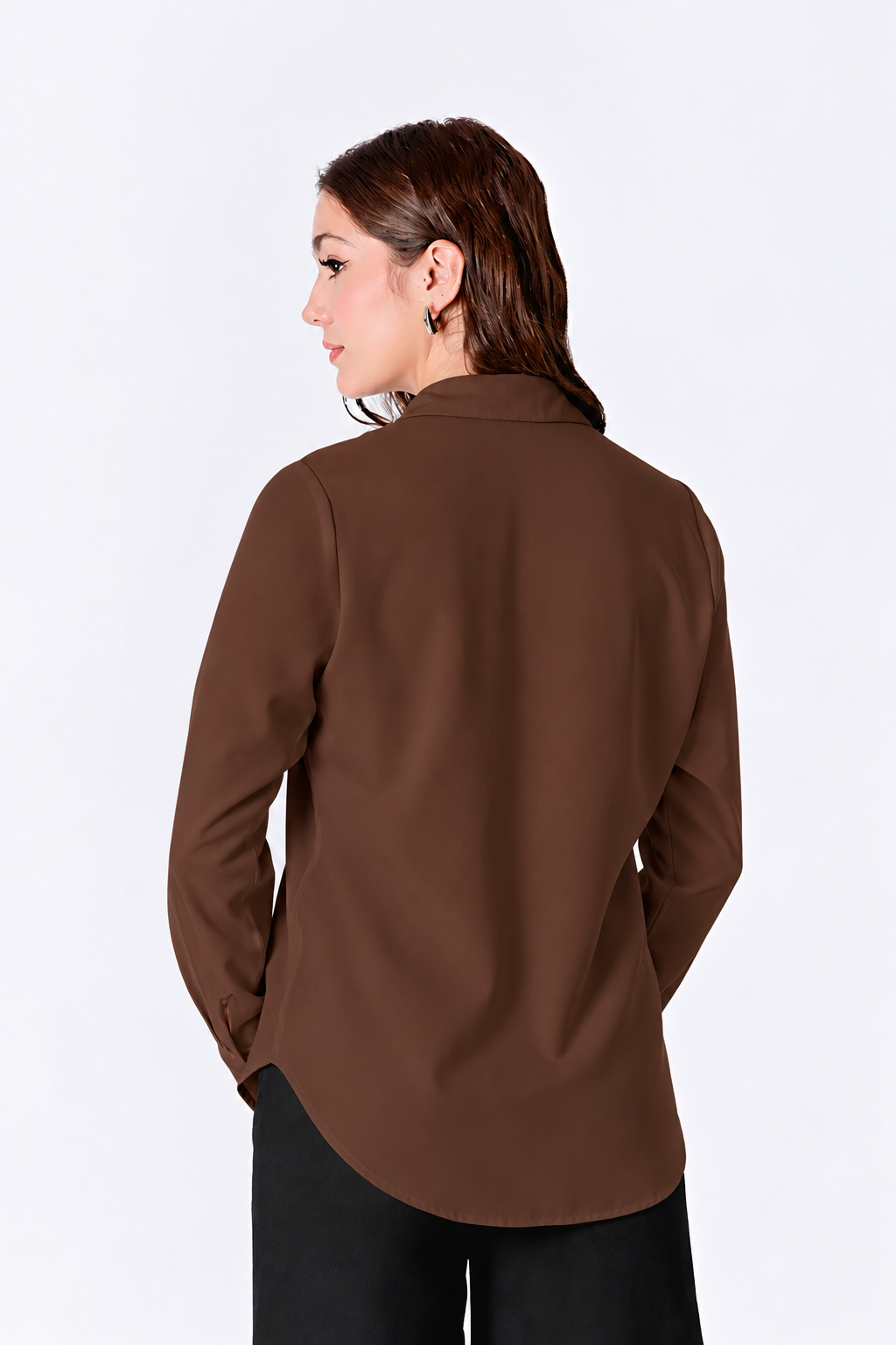 BLUSA MANGA LARGA CON BOTONES MARRÓN - LORENA