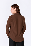 BLUSA MANGA LARGA CON BOTONES MARRÓN - LORENA
