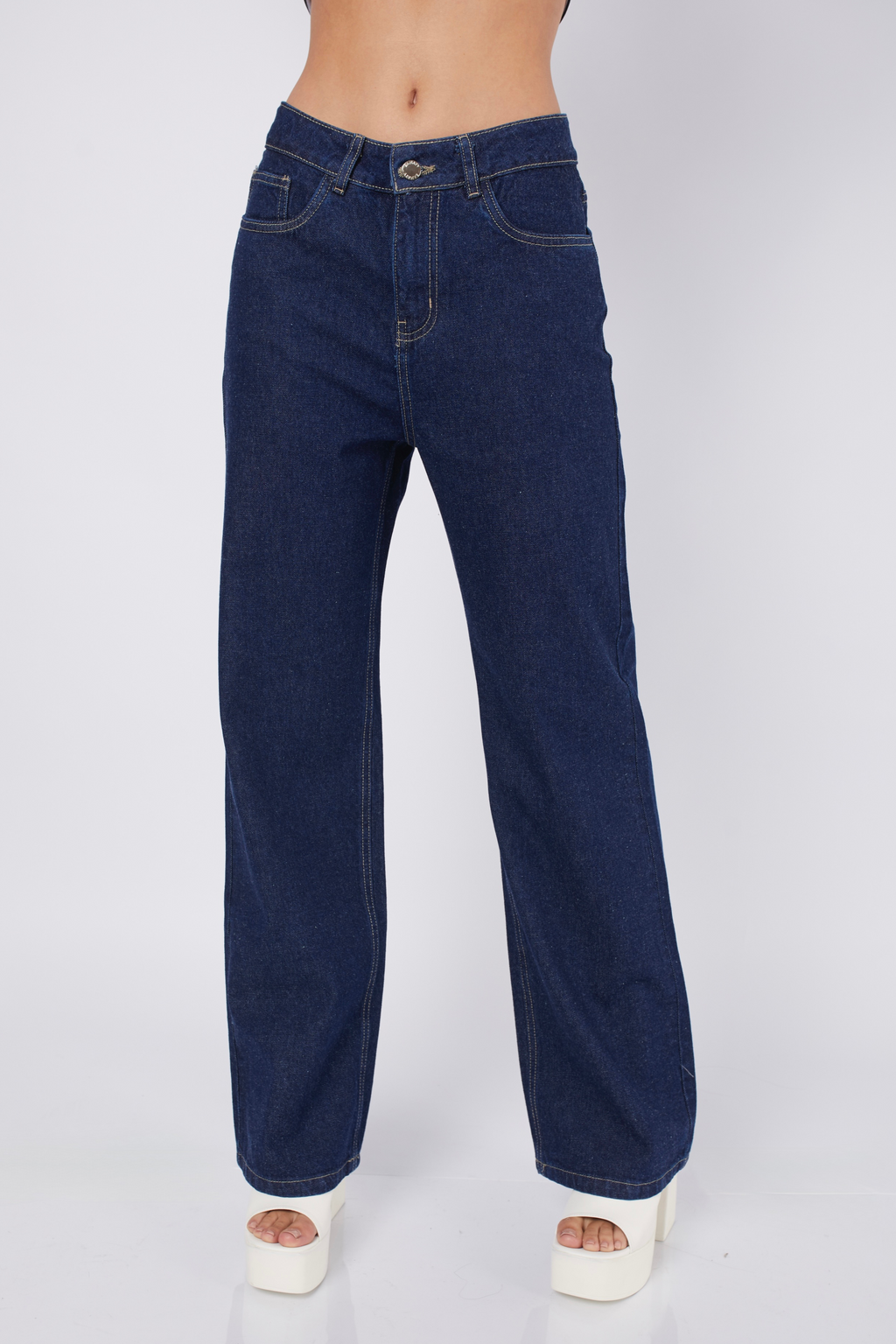 Palazzo Denim a la cintura con bolsillos Marine