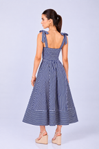 VESTIDO MIDI DE TIRAS DE POPELINA RAYAS MARINO– CORI