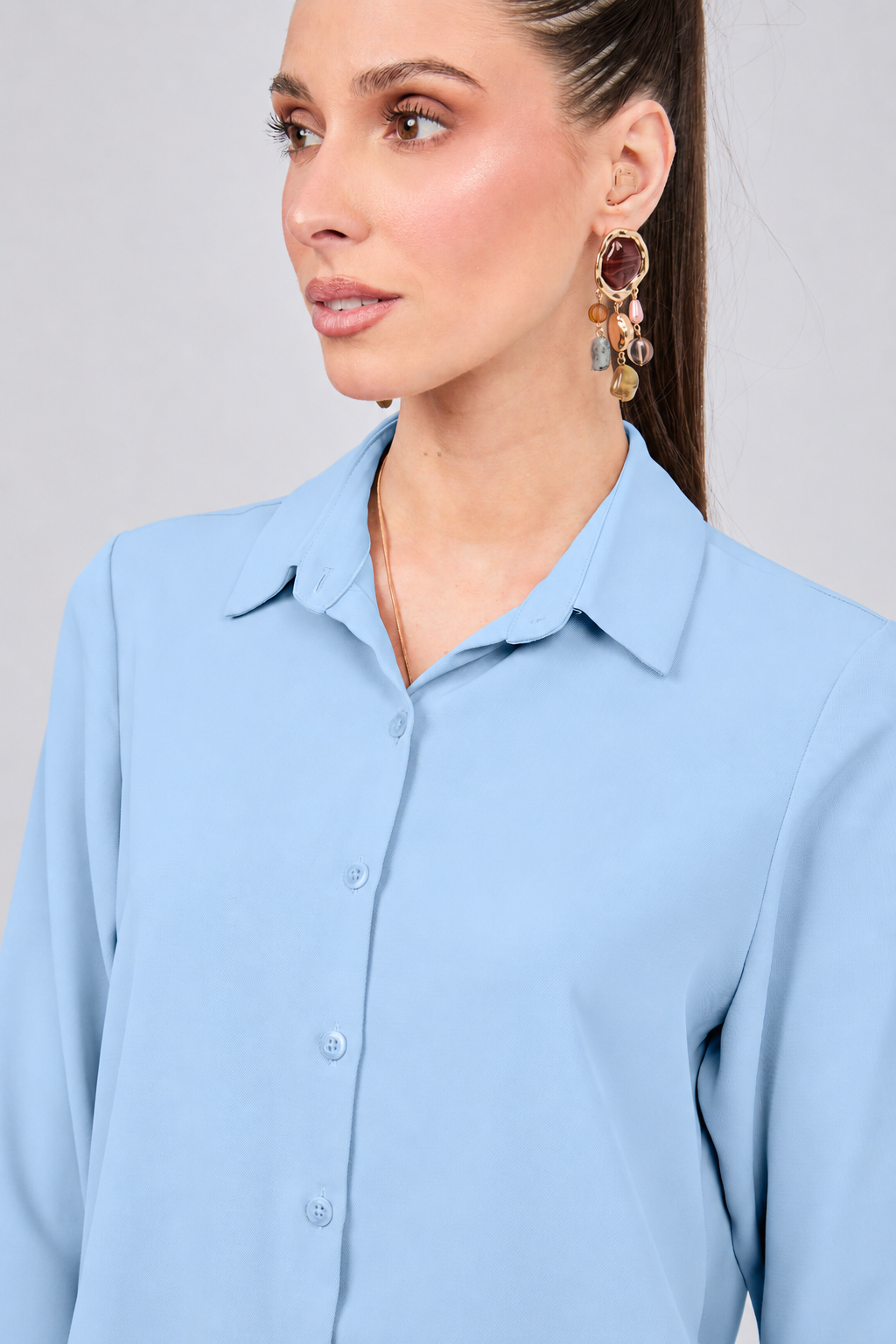 BLUSA MANGA LARGA CUELLO CAMISERO CELESTE - PARIS  [PRE-VENTA]