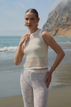 POLO TEJIDO SIN MANGAS DE ALGODÓN PERLA - NARA