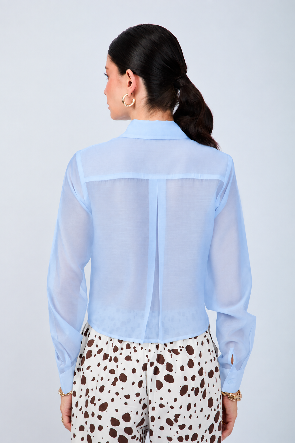 BLUSA SEMITRANSPARENTE MANGA LARGA ELEGANTE CELESTE - BAMBOO