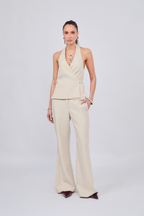 PANTALÓN FLARE SASTRE CON BOLSILLOS A LOS LATERALES BEIGE - ENROQUE