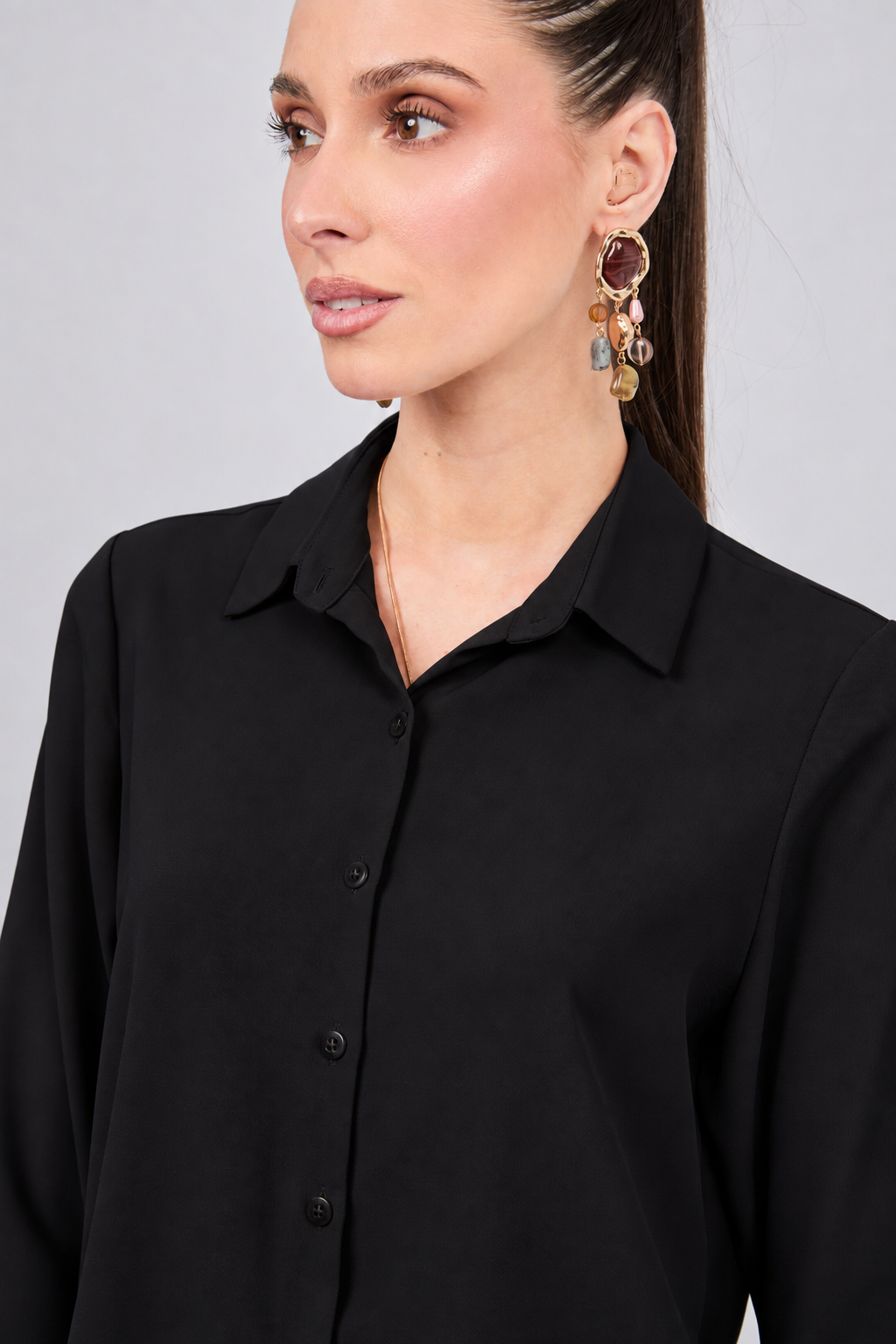 BLUSA MANGA LARGA CUELLO CAMISERO NEGRO - PARIS [PRE-VENTA]
