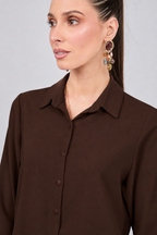 BLUSA MANGA LARGA CUELLO CAMISERO MARRÓN - PARIS [PRE-VENTA]