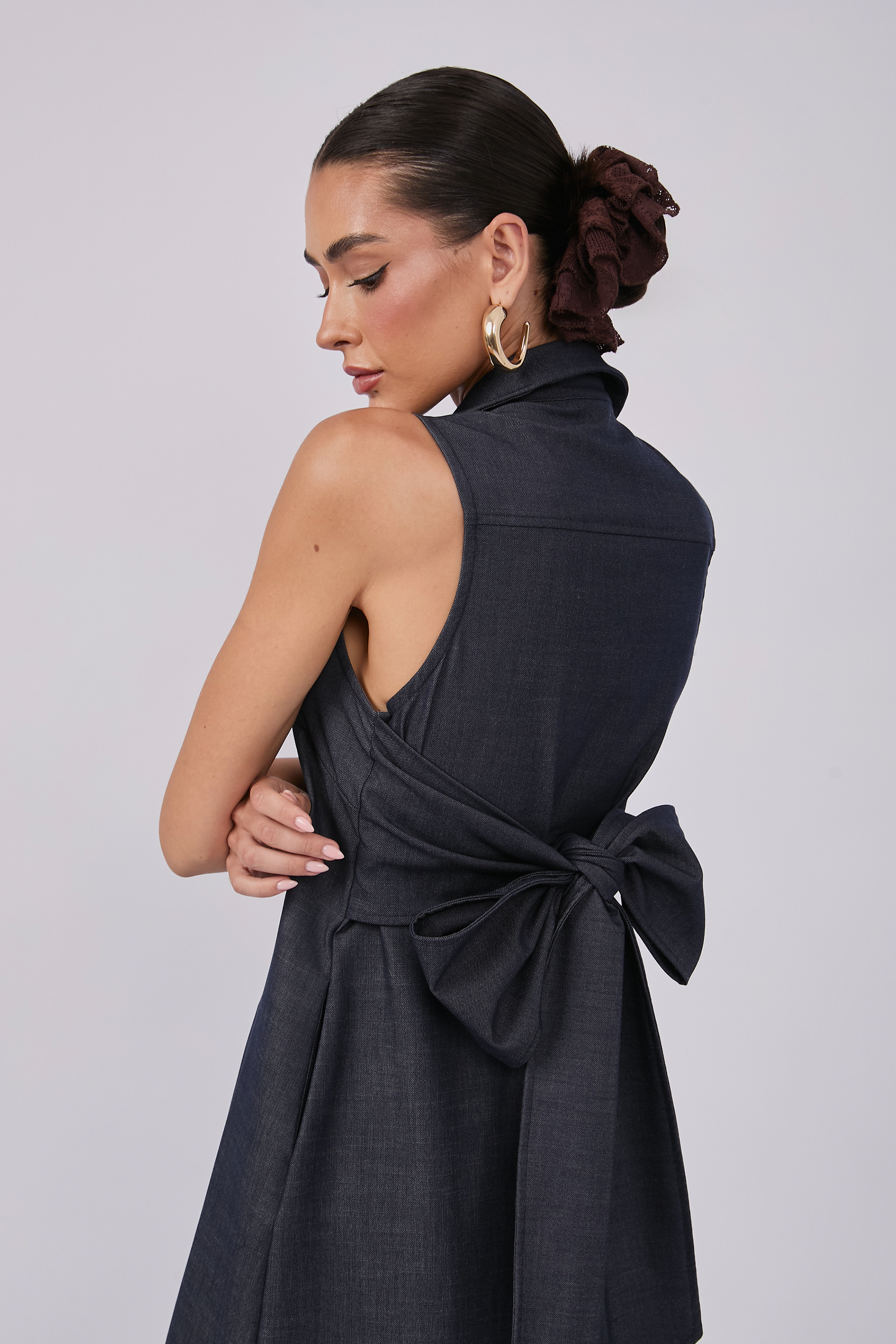 VESTIDO CAMISERO CON LAZO MULTIFUNCIONAL - BLEUE