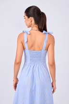 VESTIDO MIDI DE TIRAS DE POPELINA RAYAS AZUL – CORI