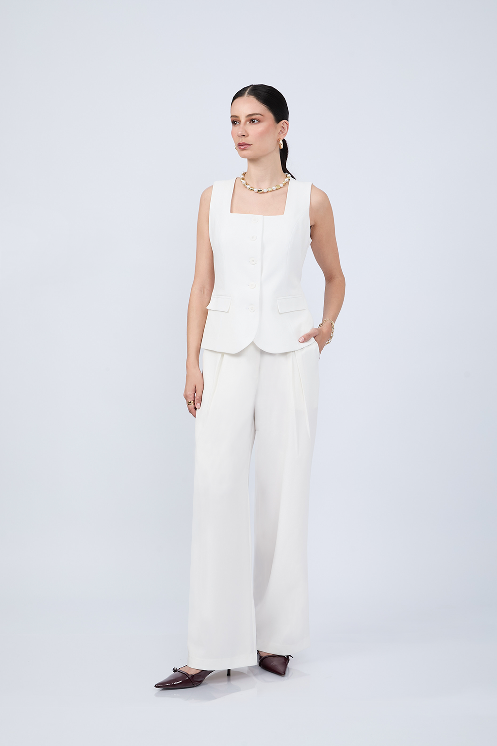 PANTALÓN SASTRERO CON LAZO Y PLIEGUES DELANTEROS PERLA- MELISSA