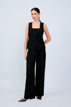 PANTALÓN SASTRERO CON LAZO Y PLIEGUES DELANTEROS NEGRO- MELISSA