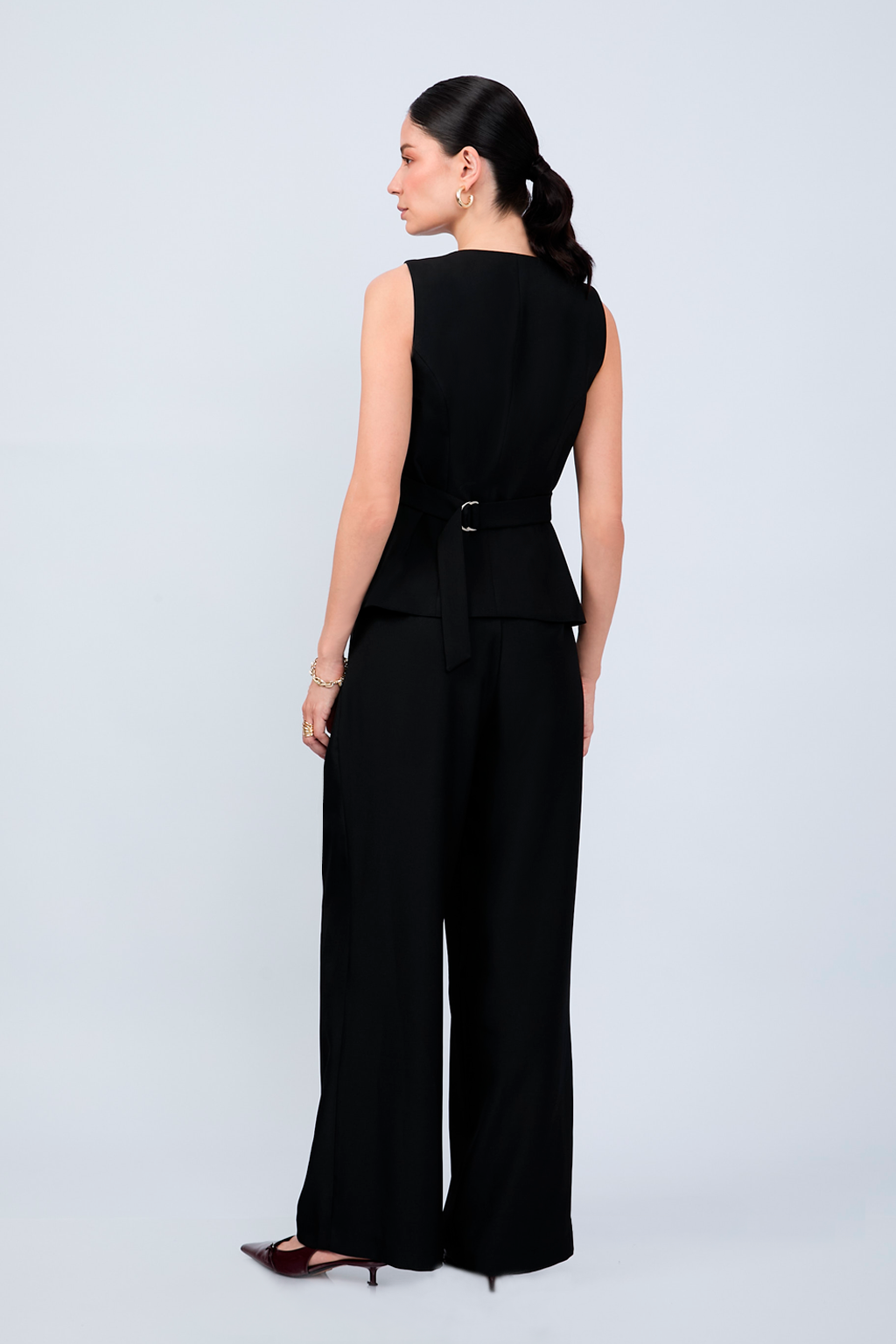 PANTALÓN SASTRERO CON LAZO Y PLIEGUES DELANTEROS NEGRO- MELISSA