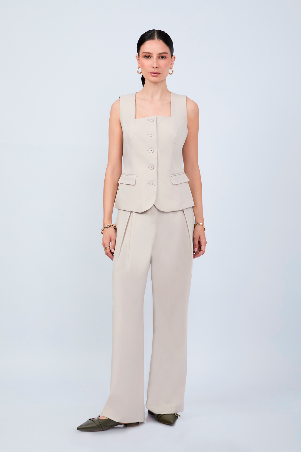 PANTALÓN SASTRERO CON LAZO Y PLIEGUES DELANTEROS BEIGE- MELISSA