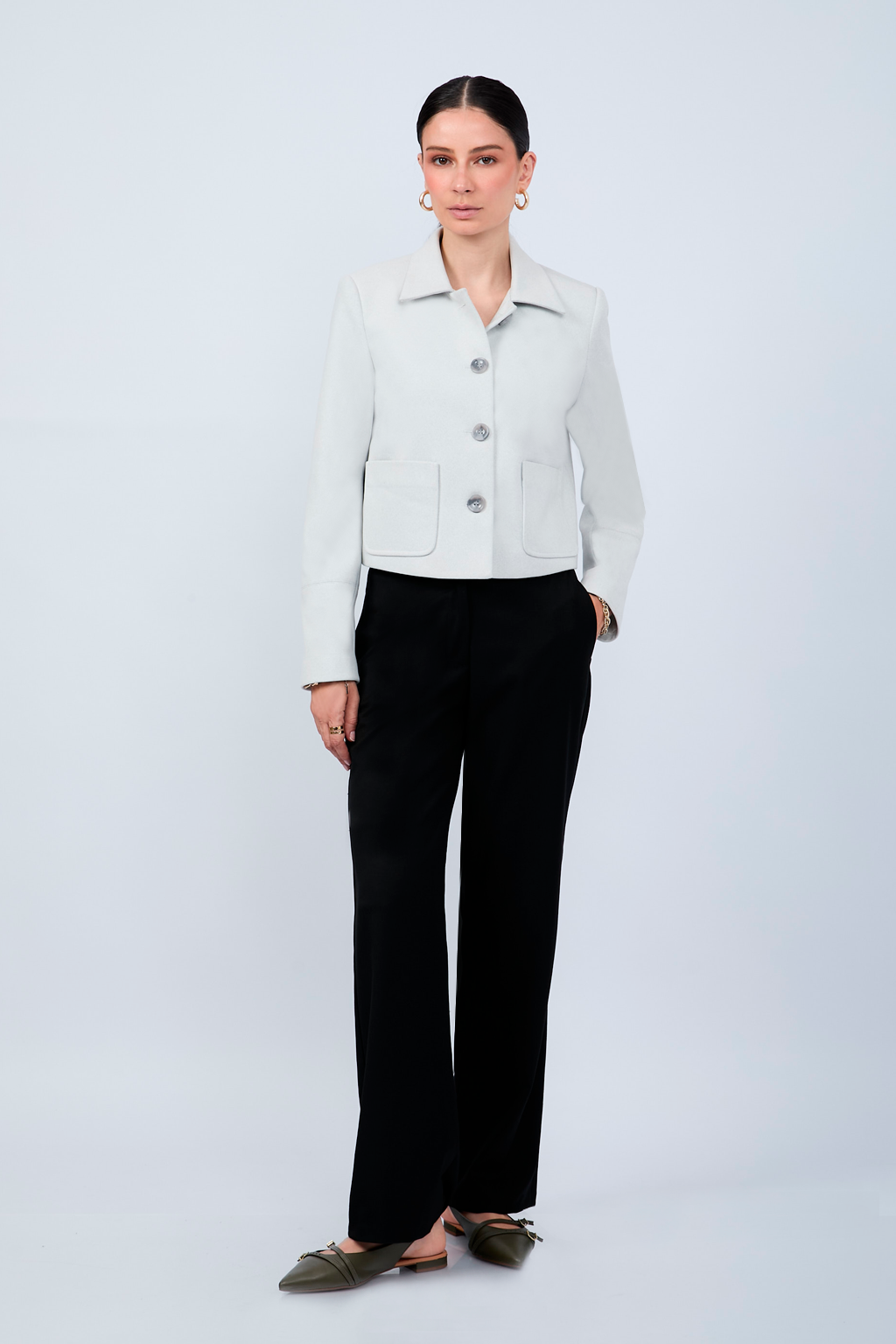 CASACA CORTA CON CUELLO CAMISERO MELANGE - AMALIA