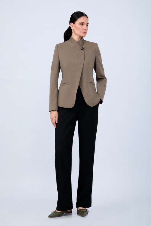 BLAZER ESTRUCTURADO CUELLO ALTO CRUZADO TOPO- CELINE
