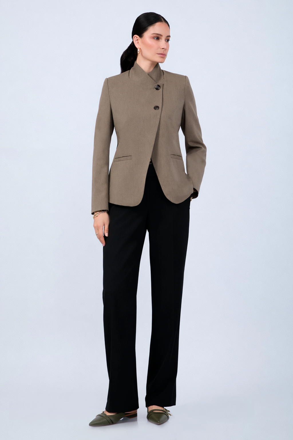 BLAZER ESTRUCTURADO CUELLO ALTO CRUZADO TOPO - CELINE