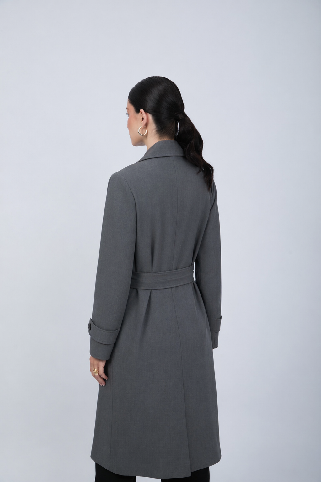 Gabardina larga con abertura y bolsillos funcionales Plomo - Becca