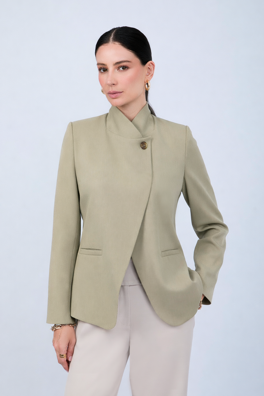 BLAZER ESTRUCTURADO CUELLO ALTO CRUZADO VERDE - CELINE  [PRE-VENTA]