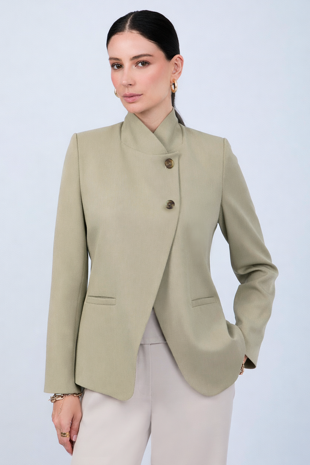 BLAZER ESTRUCTURADO CUELLO ALTO CRUZADO VERDE - CELINE