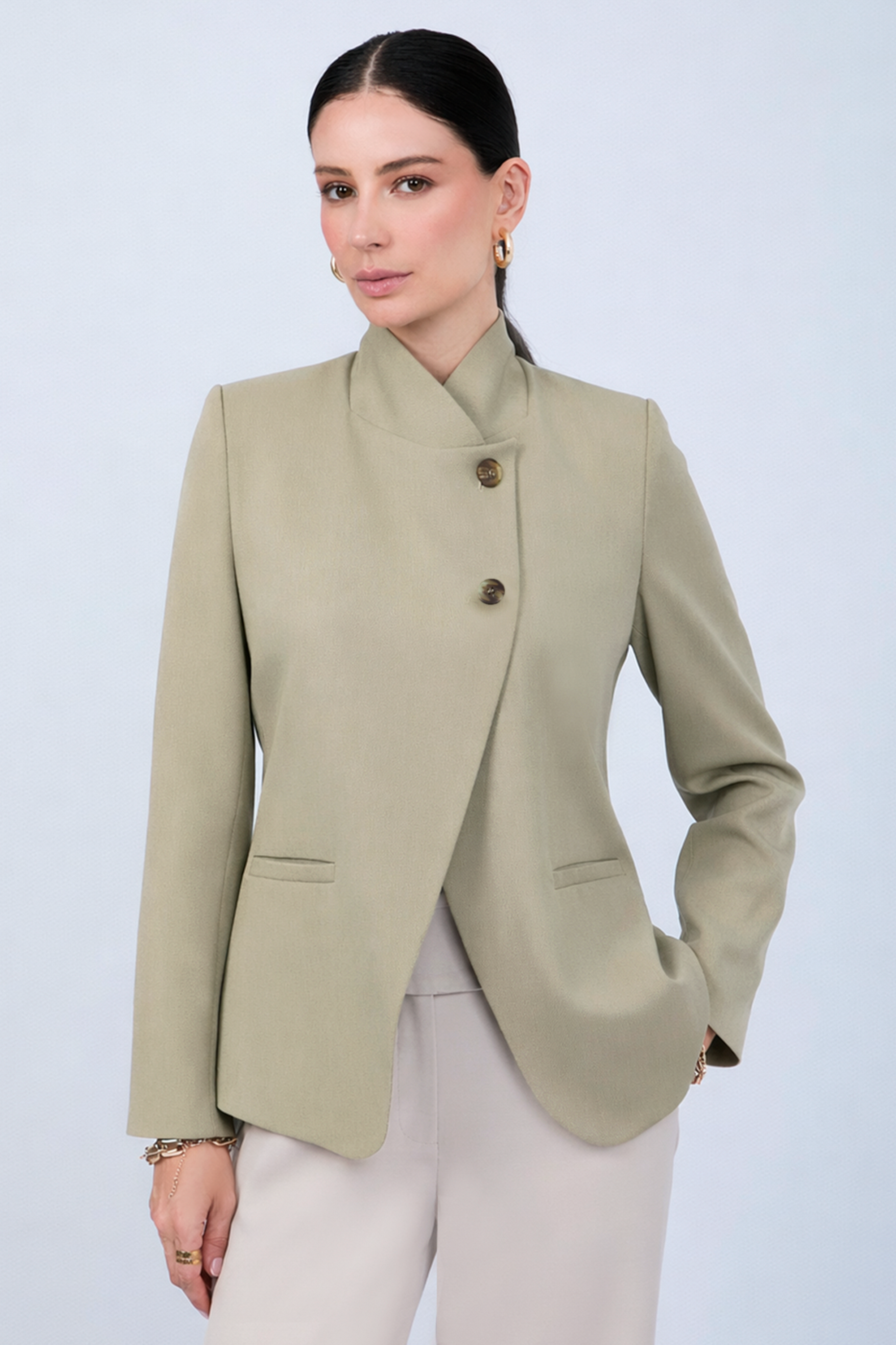 BLAZER ESTRUCTURADO CUELLO ALTO CRUZADO VERDE - CELINE