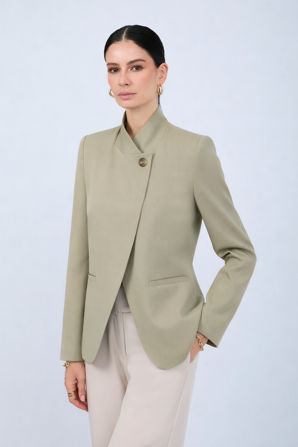 BLAZER ESTRUCTURADO CUELLO ALTO CRUZADO VERDE - CELINE  [PRE-VENTA]
