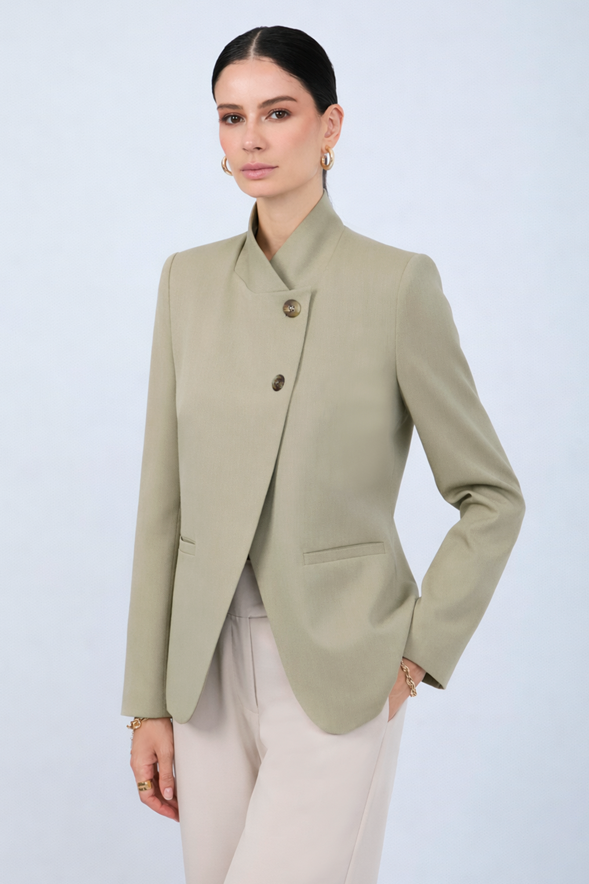 BLAZER ESTRUCTURADO CUELLO ALTO CRUZADO VERDE - CELINE