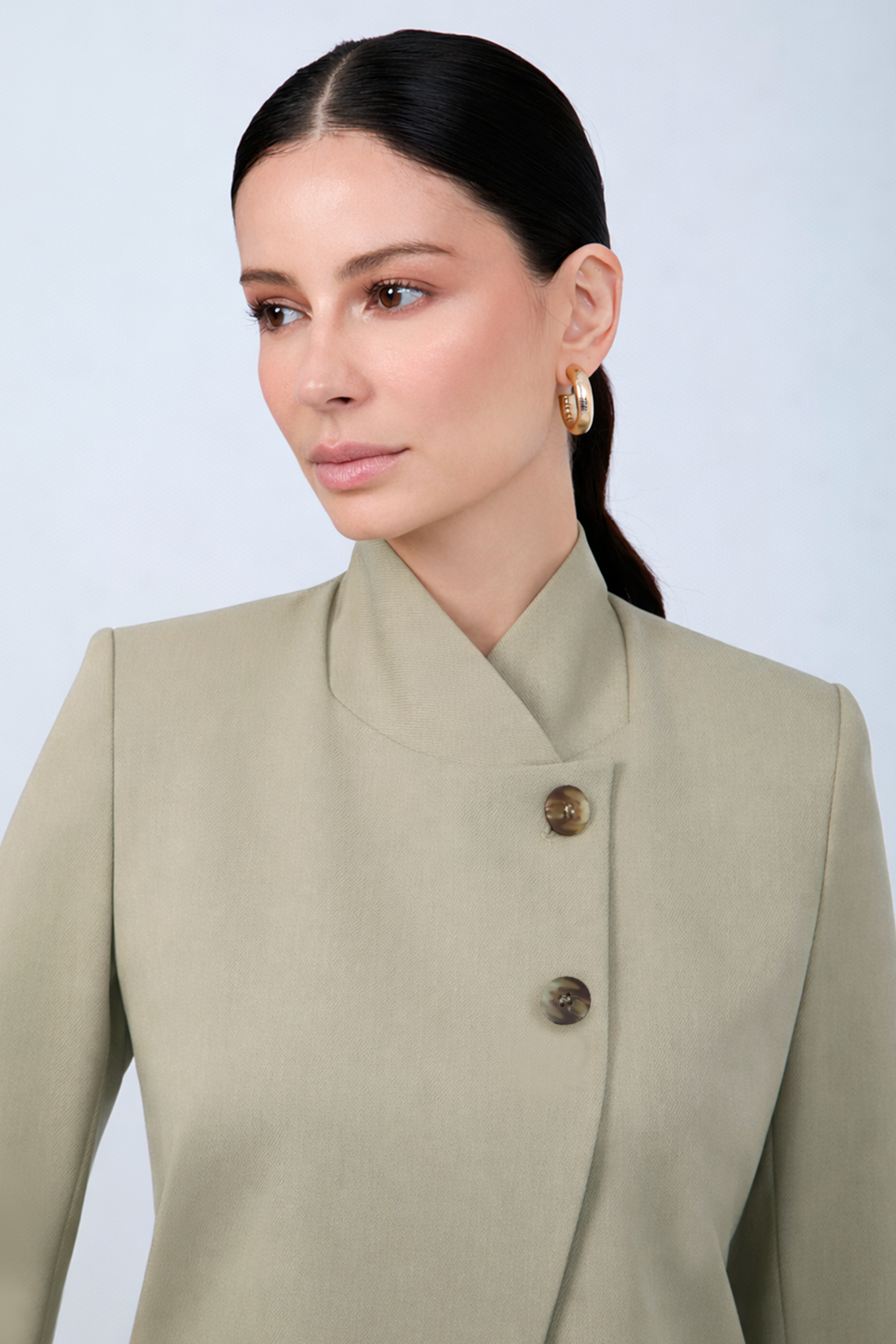 BLAZER ESTRUCTURADO CUELLO ALTO CRUZADO VERDE - CELINE