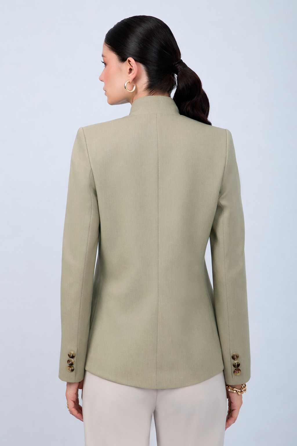 BLAZER ESTRUCTURADO CUELLO ALTO CRUZADO VERDE - CELINE