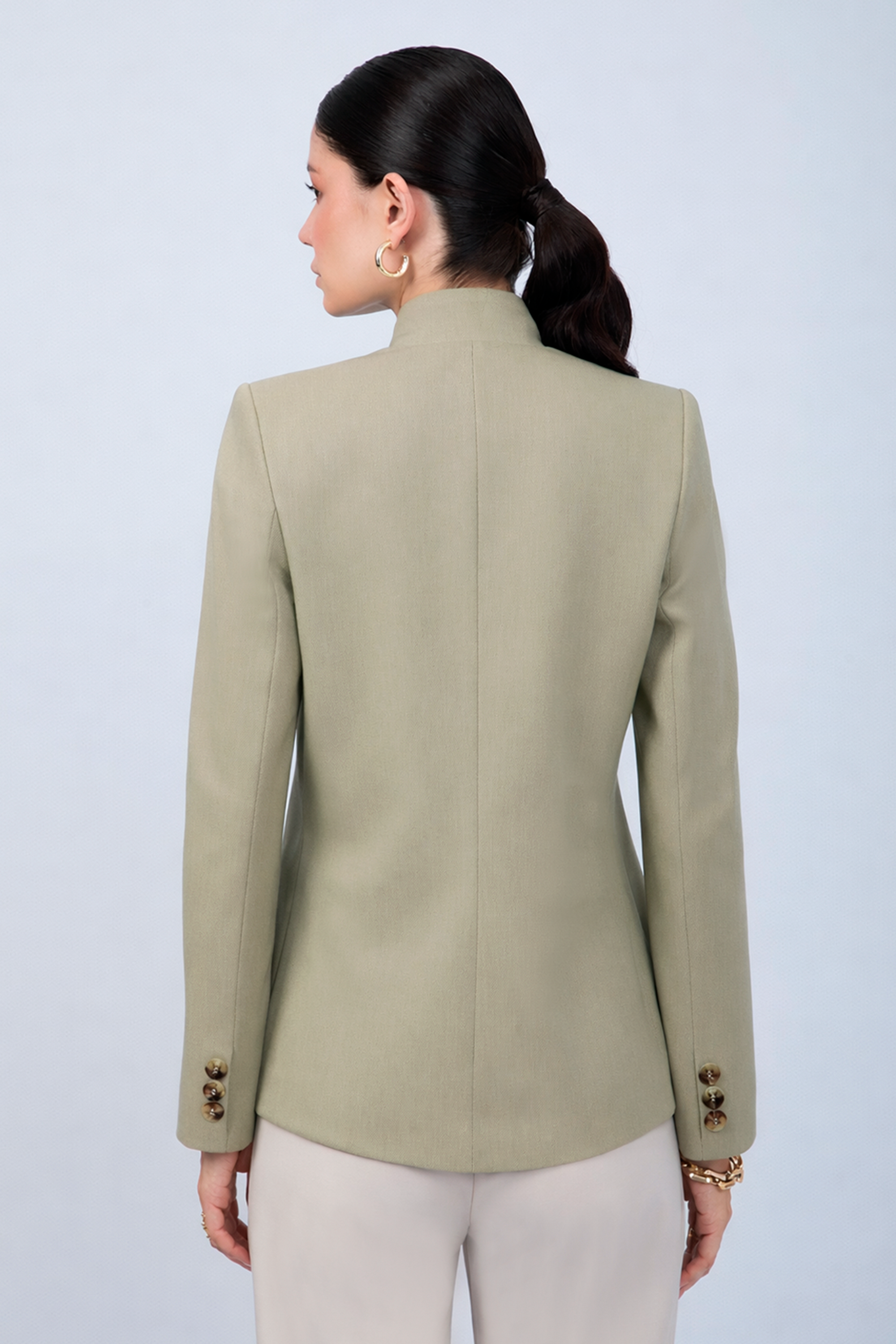 BLAZER ESTRUCTURADO CUELLO ALTO CRUZADO VERDE - CELINE