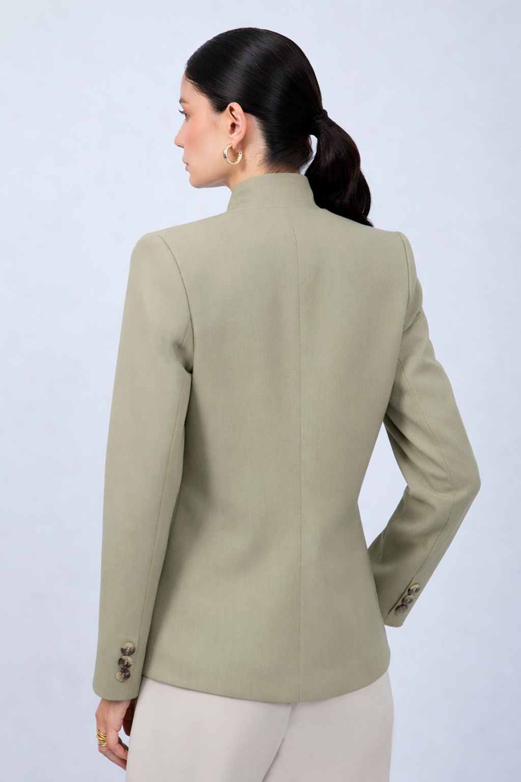 BLAZER ESTRUCTURADO CUELLO ALTO CRUZADO VERDE - CELINE
