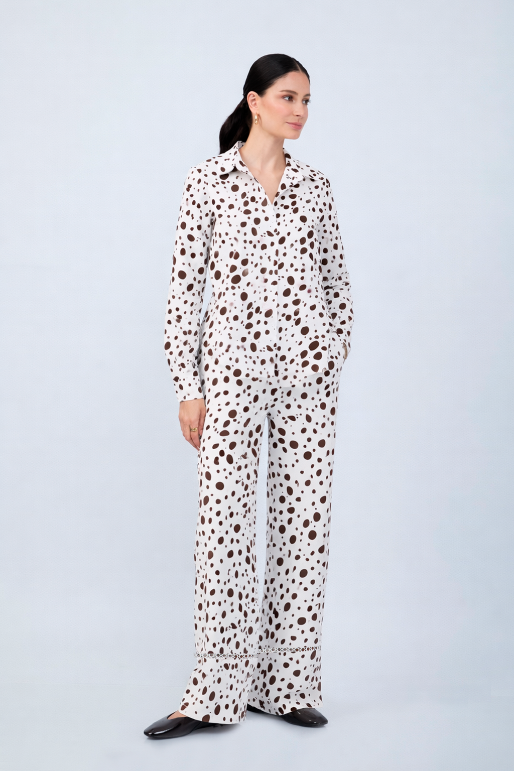 PANTALÓN PALAZZO DE ALGODÓN CON PRINT VACA MARRÓN - ALBINA
