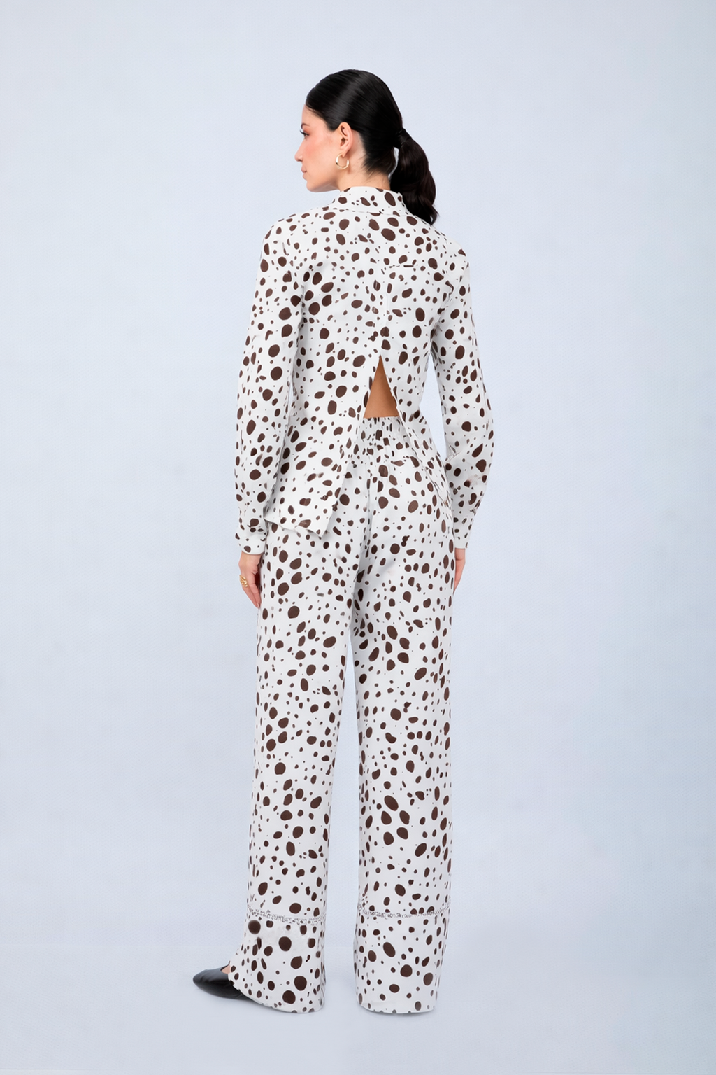 PANTALÓN PALAZZO DE ALGODÓN CON PRINT VACA MARRÓN - ALBINA