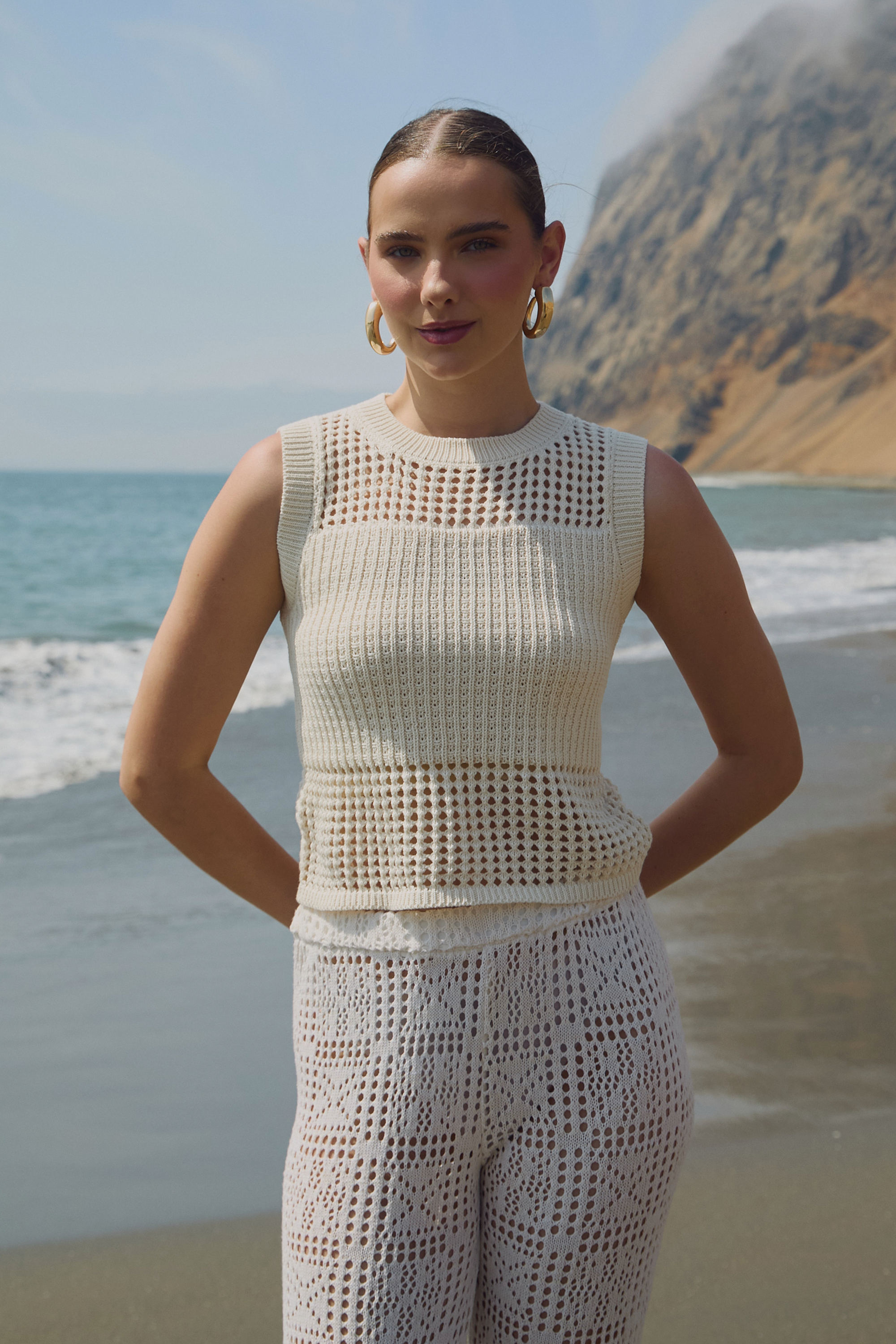 POLO TEJIDO SIN MANGAS DE ALGODÓN PERLA - NARA