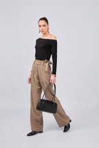 PANTALON SASTRERO DE PRETINA CRUZADA CON TIRANTES TOPO - ALFIL