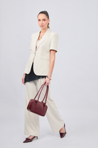 PANTALON SASTRERO DE PRETINA CRUZADA CON TIRANTES HUESO - ALFIL