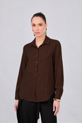 BLUSA MANGA LARGA CUELLO CAMISERO MARRÓN - PARIS [PRE-VENTA]
