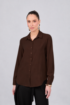 BLUSA MANGA LARGA CUELLO CAMISERO MARRÓN - PARIS [PRE-VENTA]