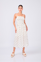 VESTIDO MIDI DE TIRANTES DE LINO CON LUNARES BLANCO - PETRA