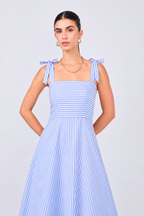 VESTIDO MIDI DE TIRAS DE POPELINA RAYAS AZUL – CORI