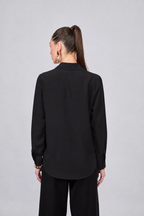 BLUSA MANGA LARGA CUELLO CAMISERO NEGRO - PARIS [PRE-VENTA]