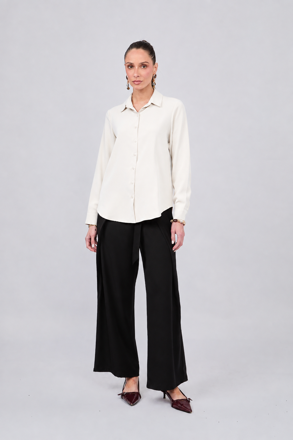 BLUSA MANGA LARGA CUELLO CAMISERO PERLA - PARIS [PRE-VENTA]