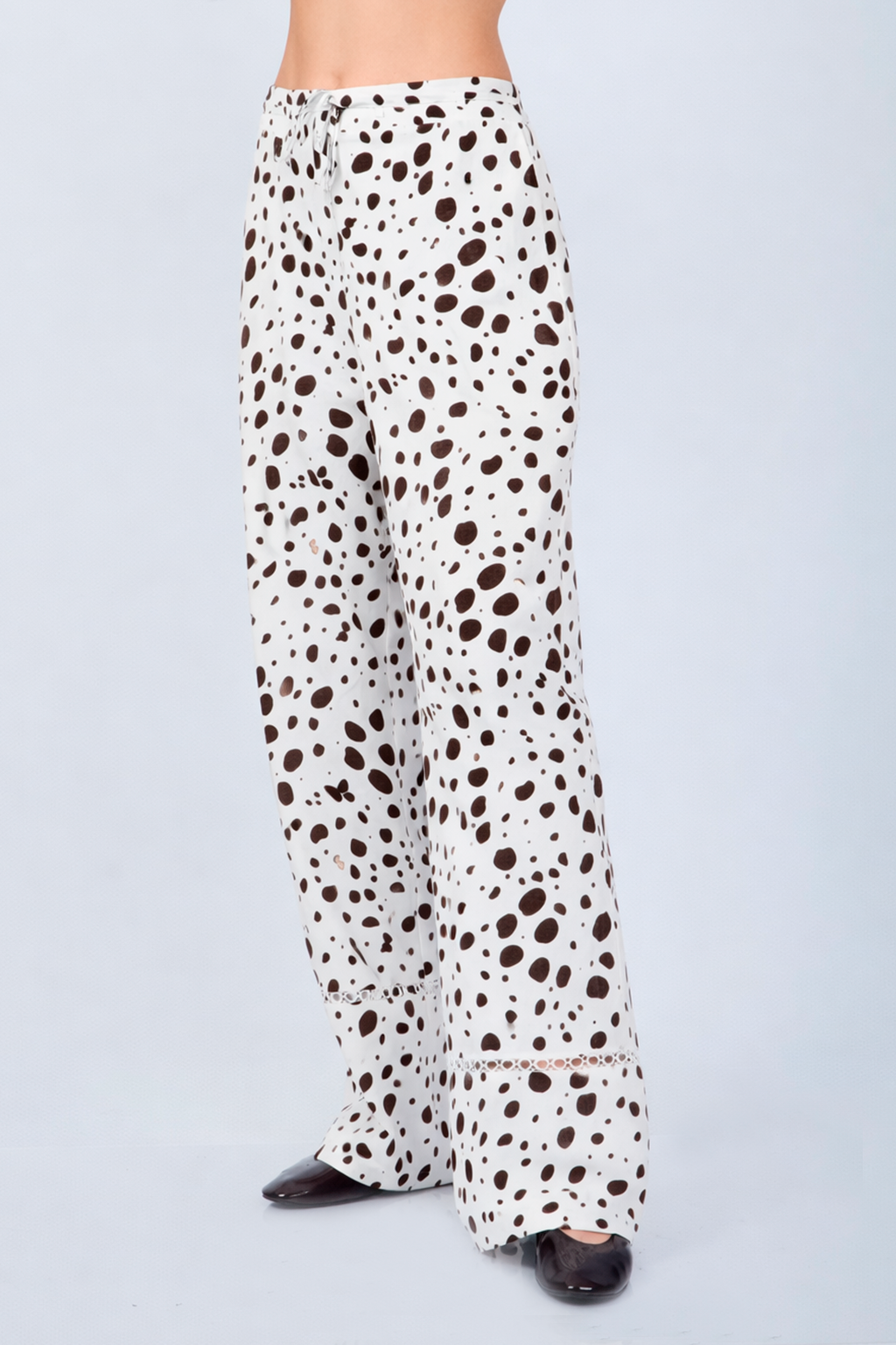 PANTALÓN PALAZZO DE ALGODÓN CON PRINT VACA MARRÓN - ALBINA