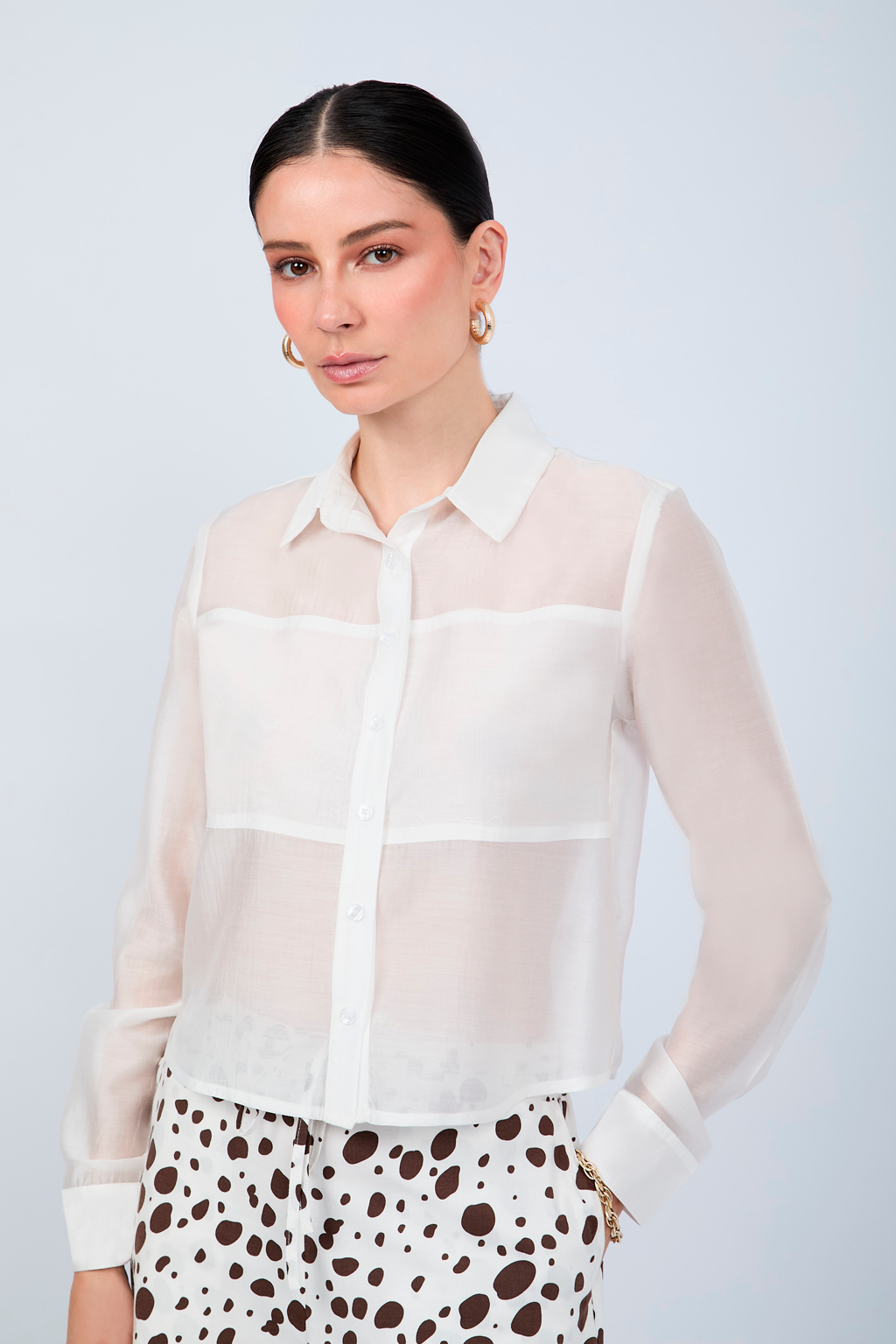 BLUSA SEMITRANSPARENTE MANGA LARGA ELEGANTE PERLA - BAMBOO