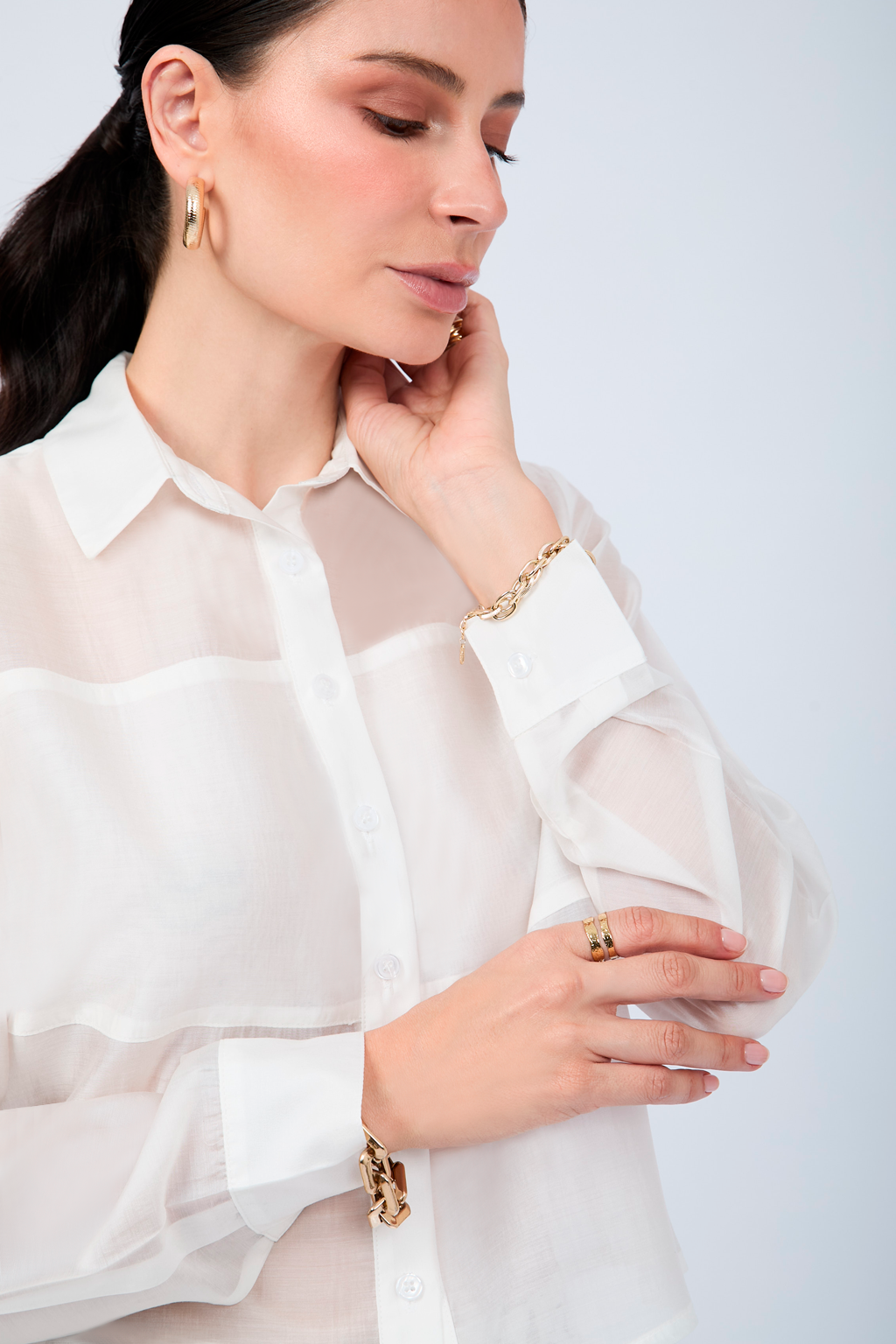 BLUSA SEMITRANSPARENTE MANGA LARGA ELEGANTE PERLA - BAMBOO