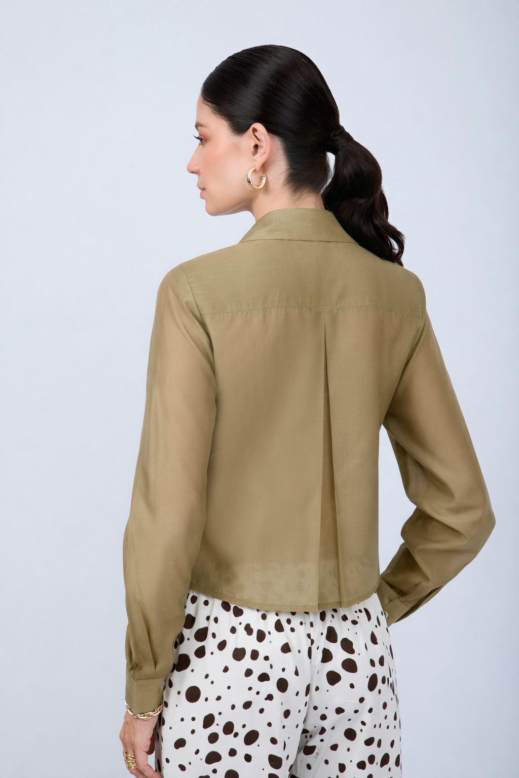 BLUSA SEMITRANSPARENTE MANGA LARGA ELEGANTE OLIVO - BAMBOO