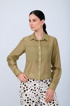 BLUSA SEMITRANSPARENTE MANGA LARGA ELEGANTE OLIVO - BAMBOO