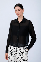 BLUSA SEMITRANSPARENTE MANGA LARGA ELEGANTE NEGRO - BAMBOO