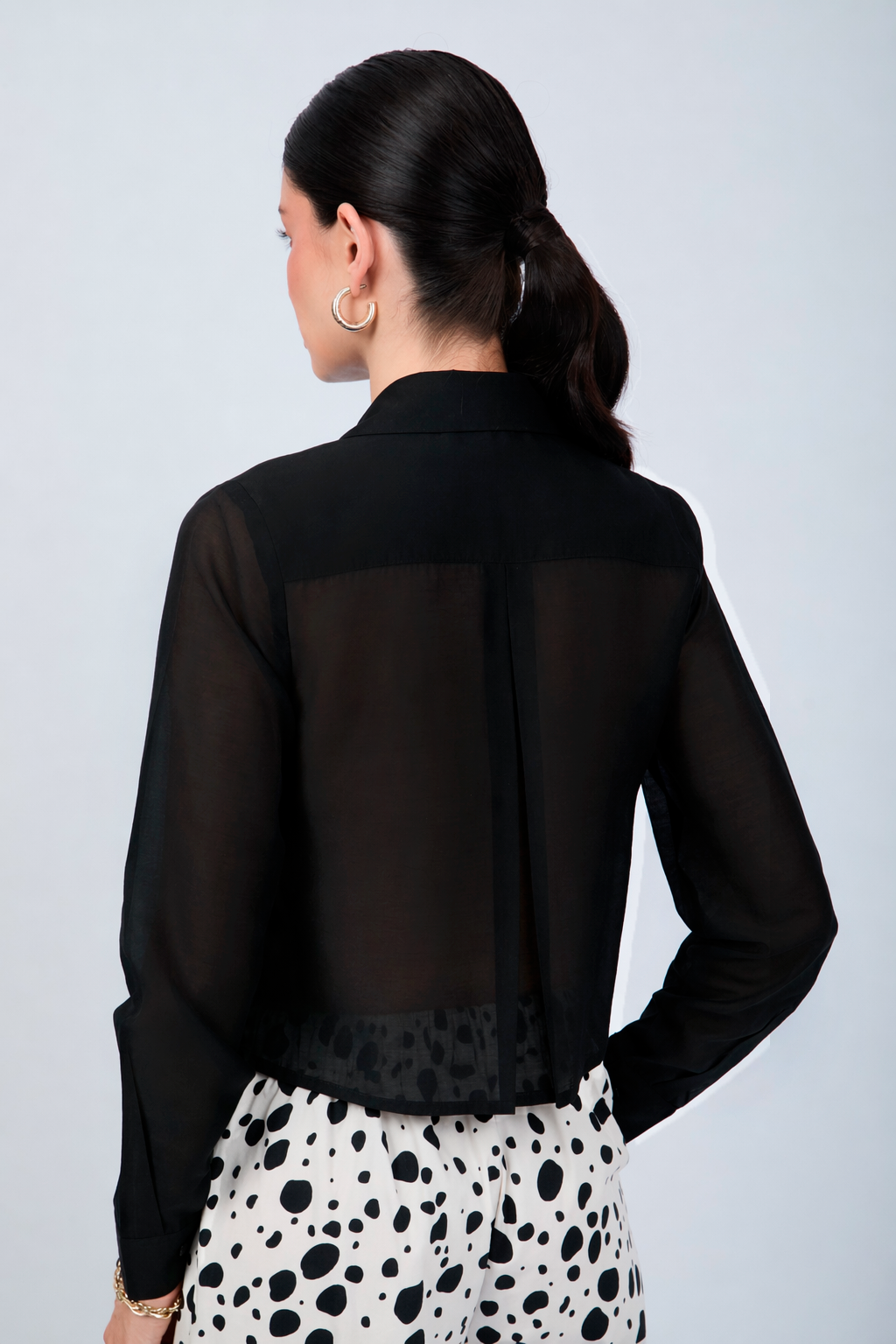 BLUSA SEMITRANSPARENTE MANGA LARGA ELEGANTE NEGRO - BAMBOO