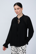 BLUSA DE GASA MANGA LARGA CON LAZO NEGRO - ARIEL