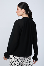 BLUSA DE GASA MANGA LARGA CON LAZO NEGRO - ARIEL