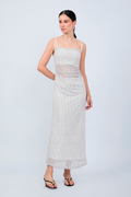VESTIDO LARGO DE TIRAS CON DRAPEADO PERLA PUNTOS NEGRO - LEAH